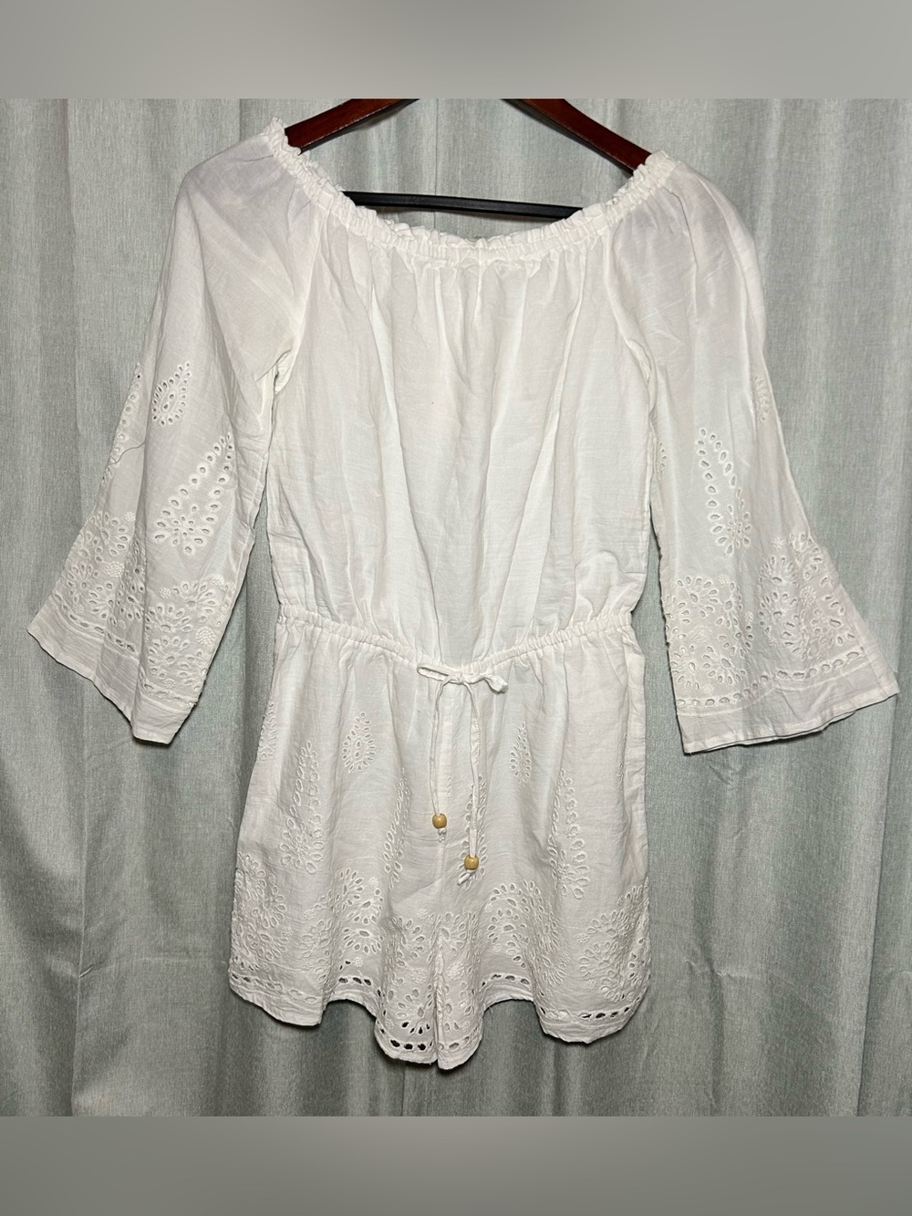 White Eyelet Off-Shoulder Romper